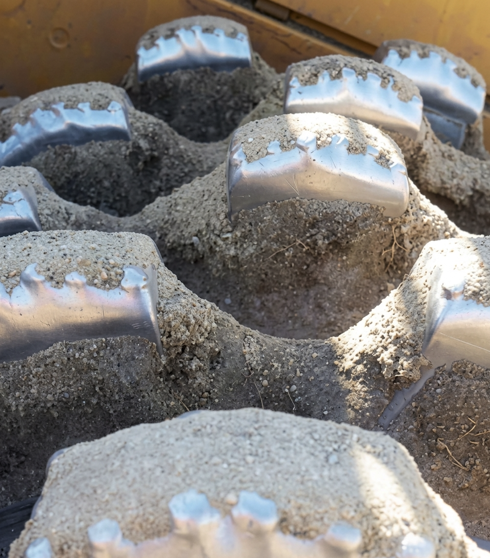 CAT 815 compactor caps fitted with TuffStudds