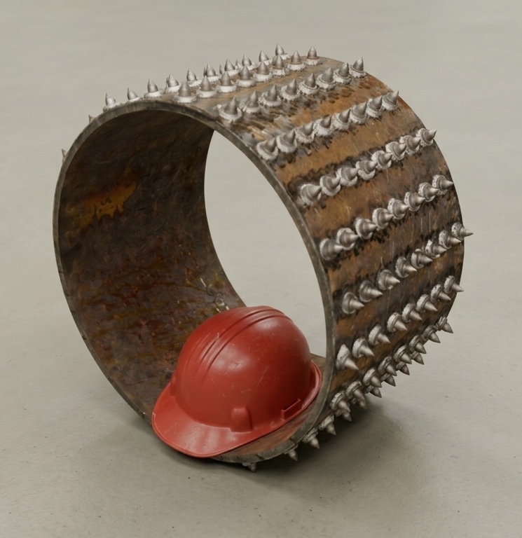 Debarker feed roll fitted with Spike Series TuffStudds