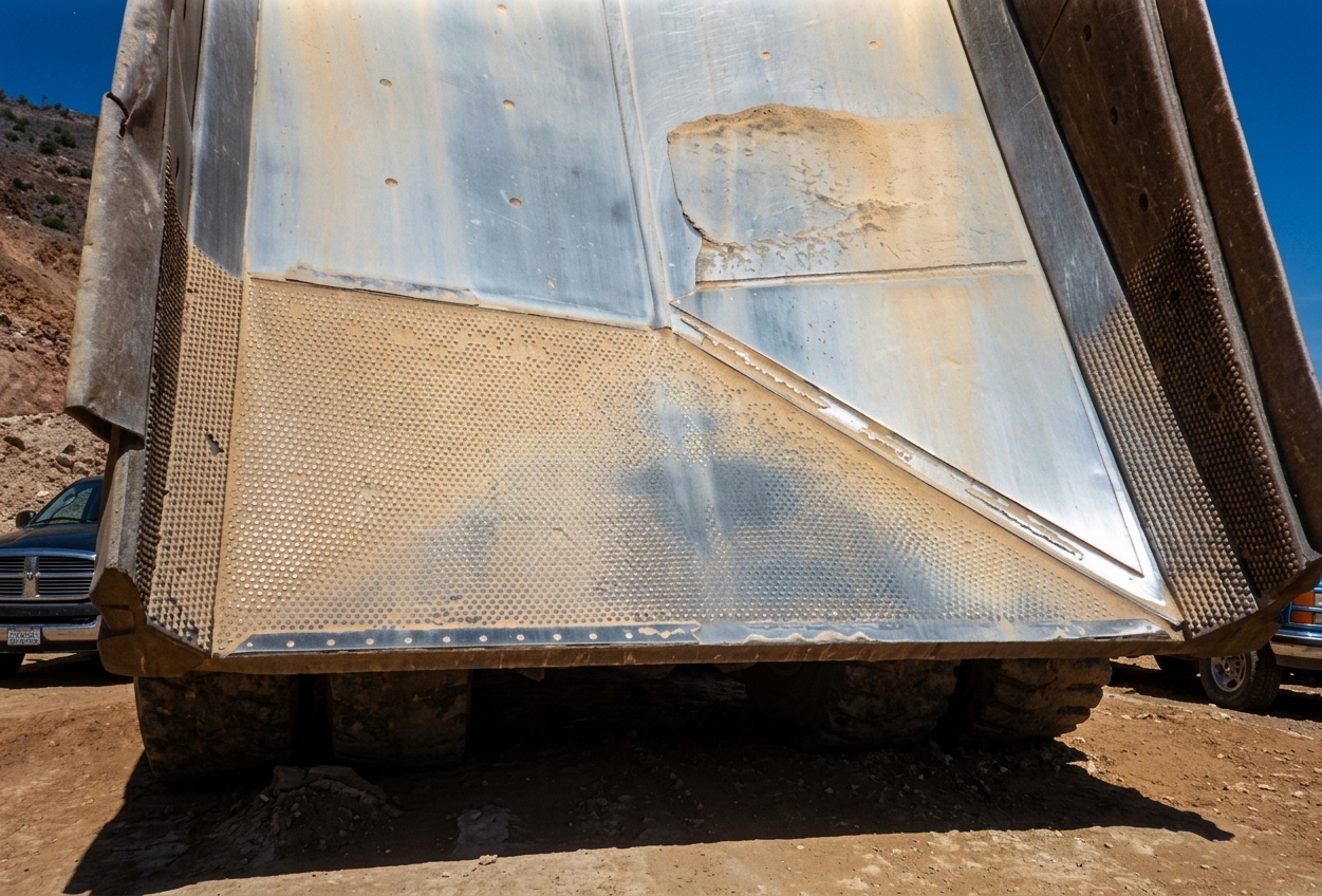 Haul truck tray fitted with TuffStudds